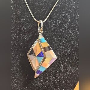 Vintage Native Sterling Inlaid Stone Necklace